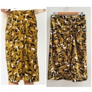 Nine West Olive Green Floral Midi Side Ruched Skirt